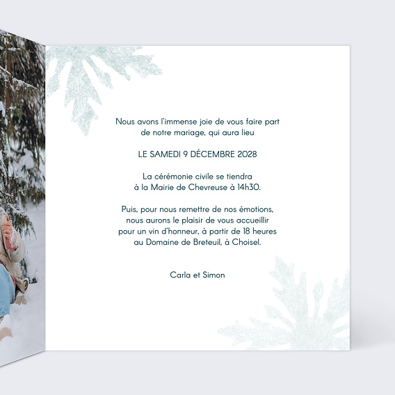Faire part mariage Sous la neige Intérieur Droit