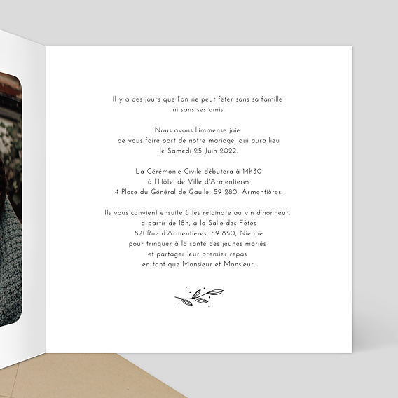 Faire part mariage Tampon Délicatesse Intérieur Droit