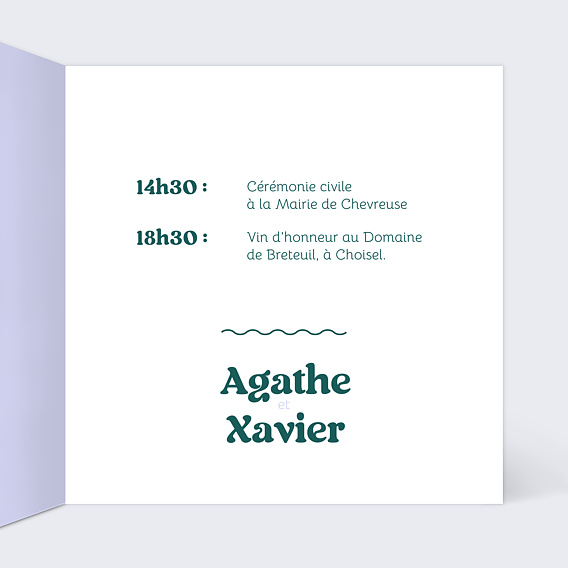 Faire part mariage Typographie Colorée Intérieur Droit