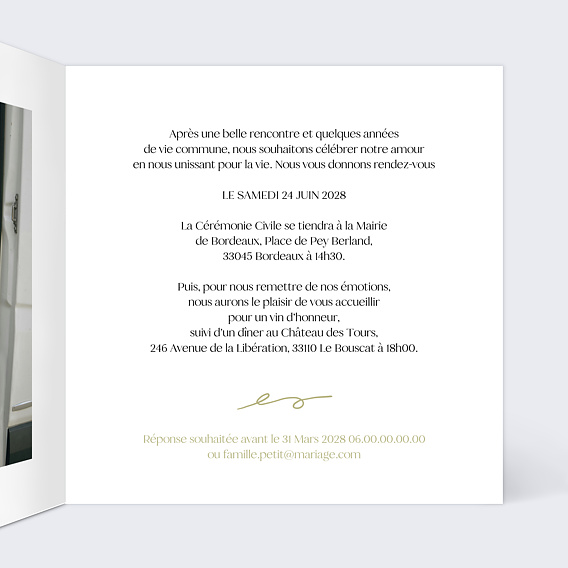 Faire part mariage Van des mariés Intérieur Droit