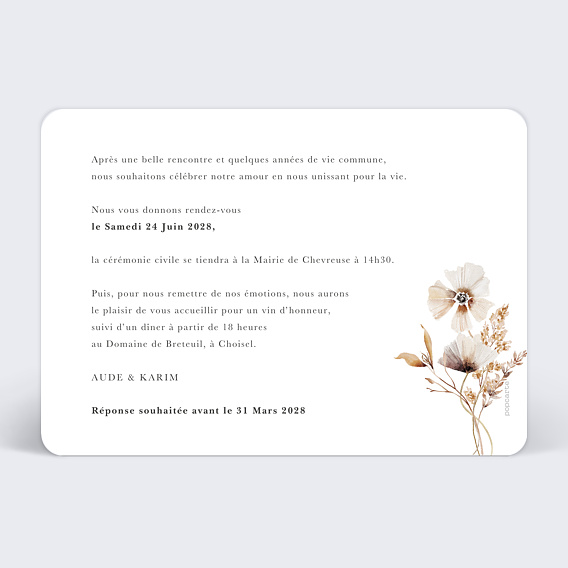 Faire part mariage Jardin Sauvage II Verso