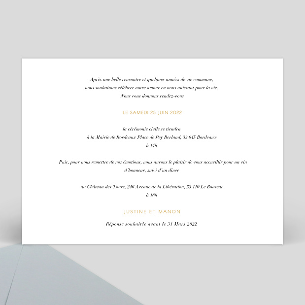 Faire-part Mariage Cadre Double Verso