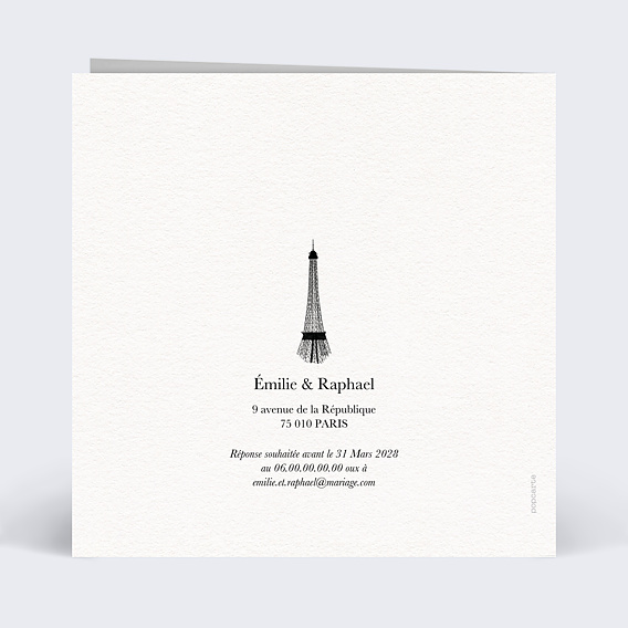 Faire part mariage Amoureux à Paris Verso