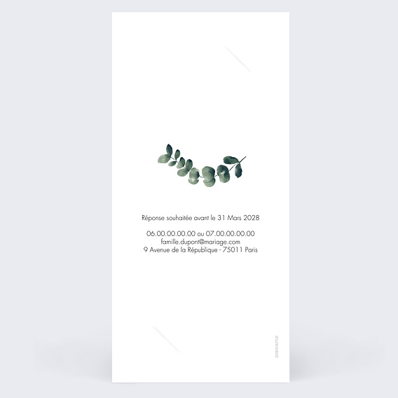 Faire part mariage Branche d'Eucalyptus Verso