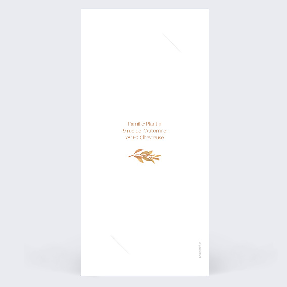 Faire part mariage Flower of Fall allongé Verso