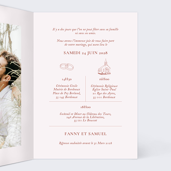 Faire part mariage Mains Liées Intérieur Droit