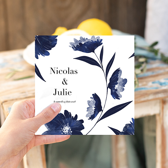 Faire part mariage Fleurs Bleues Aquarelle  Après 1
