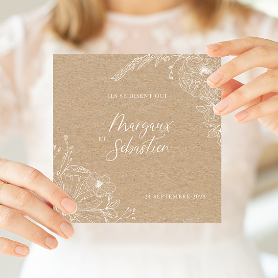 Faire part Mariage Gravure Kraft