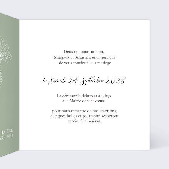 Faire-part Mariage Gravure Vert Sauge