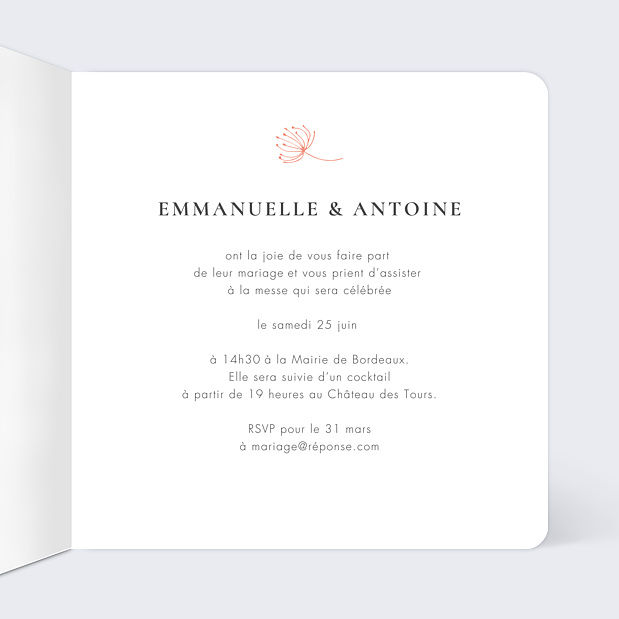 Faire-part de mariage couronne de fleurs Intérieur Droit