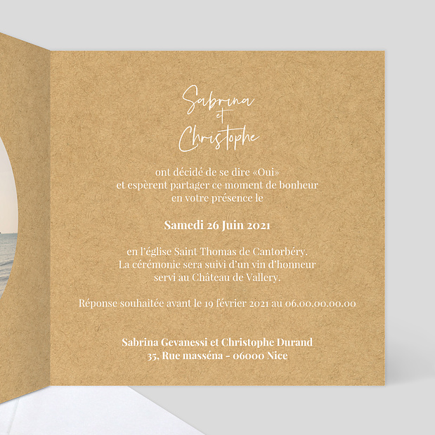 Faire-part Mariage Lauriers Intérieur Droit