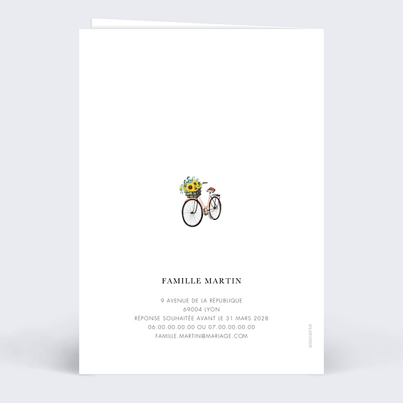 Faire part mariage Étiquette Tournesol Verso