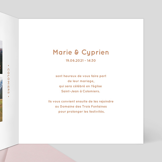 Faire part mariage Fond terracotta Intérieur Droit