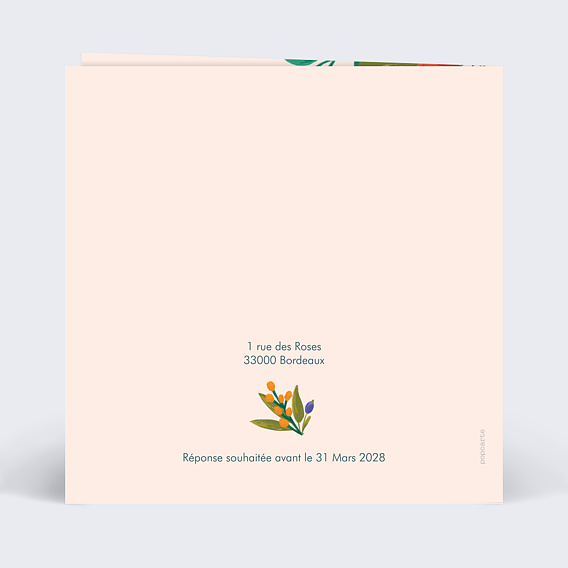 Faire part mariage Jardin Enchanté Verso