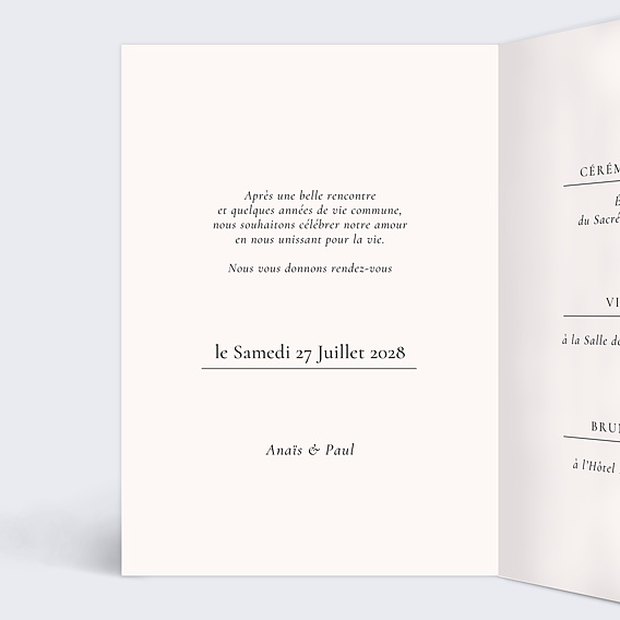 Faire part mariage Bougainvillier Intérieur Gauche