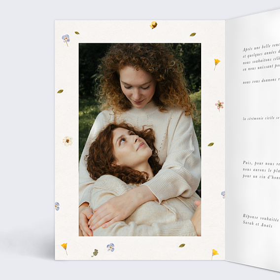 Faire part mariage Fleurs Pressées Intérieur Gauche