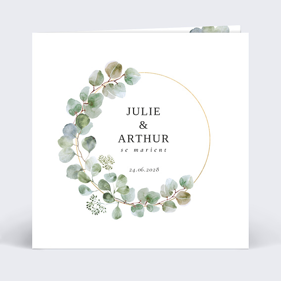 Faire part mariage Couronne Eucalyptus avec Graines