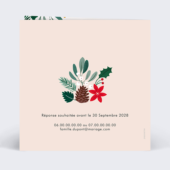 Faire part mariage Végétaux de Noël Verso