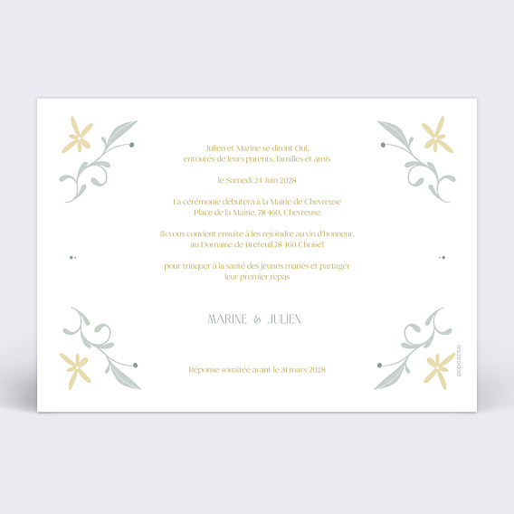 Faire part mariage Camée Verso