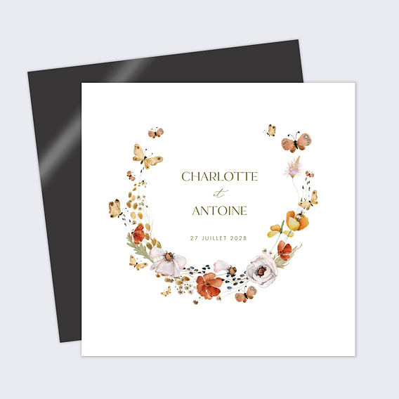 Faire part mariage Couronne de Papillons