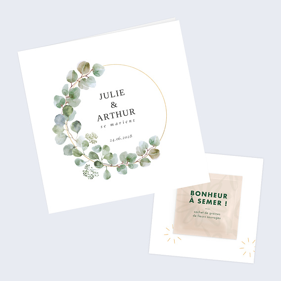 Faire part mariage Couronne Eucalyptus avec Graines Après 1