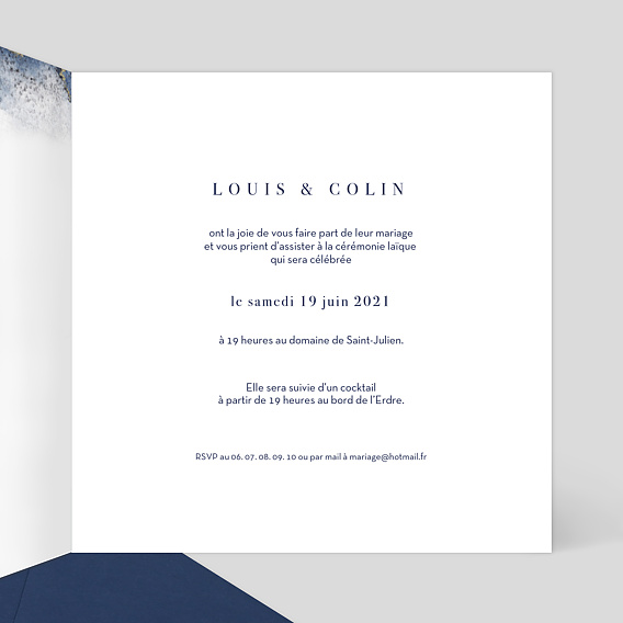 Faire part mariage Bleu d'Eau Intérieur Droit