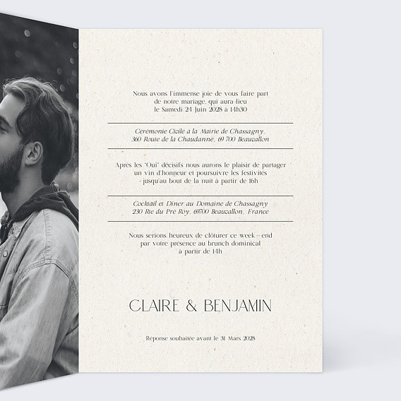 Faire part mariage Notre Essentiel Intérieur Droit