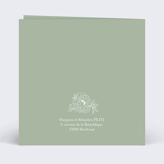 Faire part mariage Gravure Vert Sauge Verso