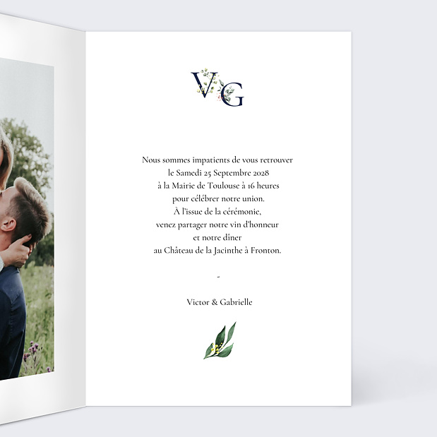 Faire-Part Mariage Lettrines Botaniques Intérieur Droit