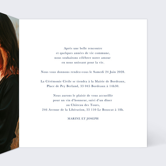 Faire part mariage Couronne végétale Intérieur Droit