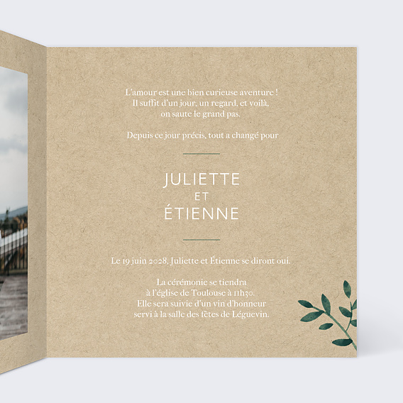 Faire part mariage Ombrage Intérieur Droit