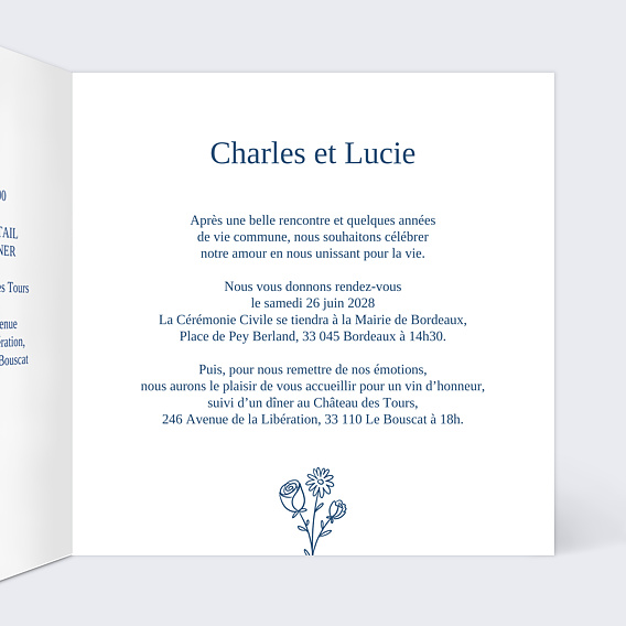 Faire part mariage Memory Intérieur Droit