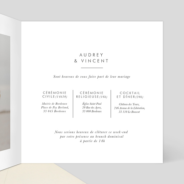 Faire-part Mariage Tendresse Intérieur Droit