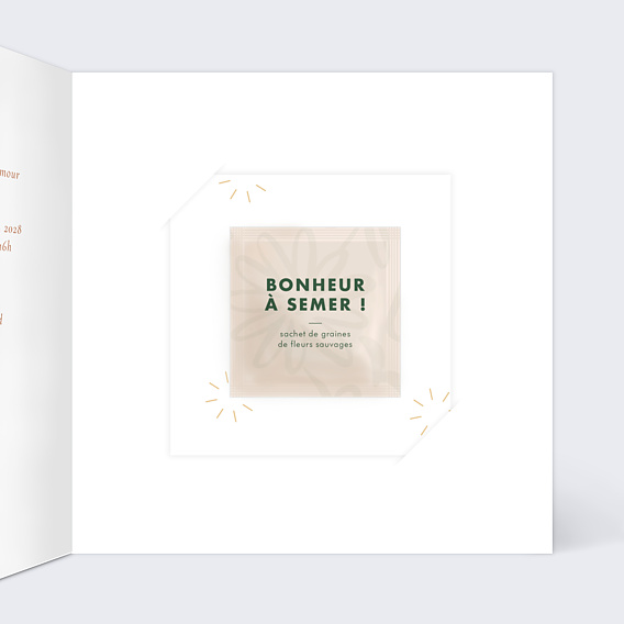 Faire part mariage Bouquet Parfumé avec graines Intérieur Droit