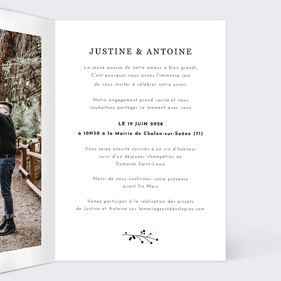 Faire part mariage Effet bois Intérieur Droit