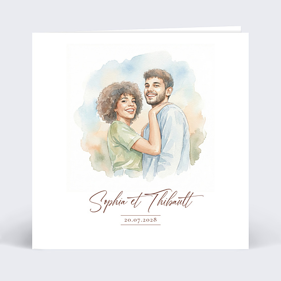 Faire-part Mariage Couple en aquarelle
