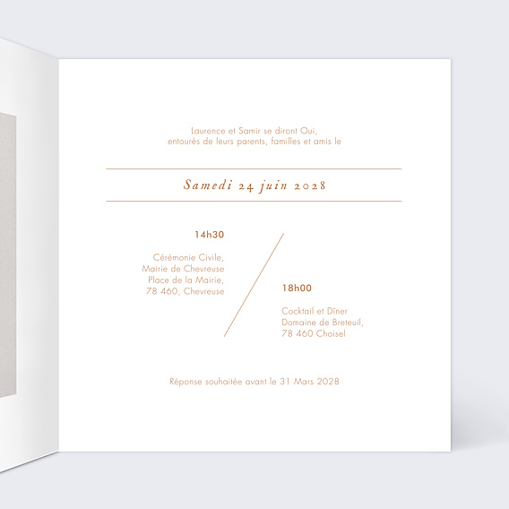 Faire part mariage Ginkgo Délicats Intérieur Droit