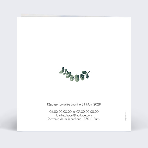 Faire part mariage Branche d'Eucalyptus Verso