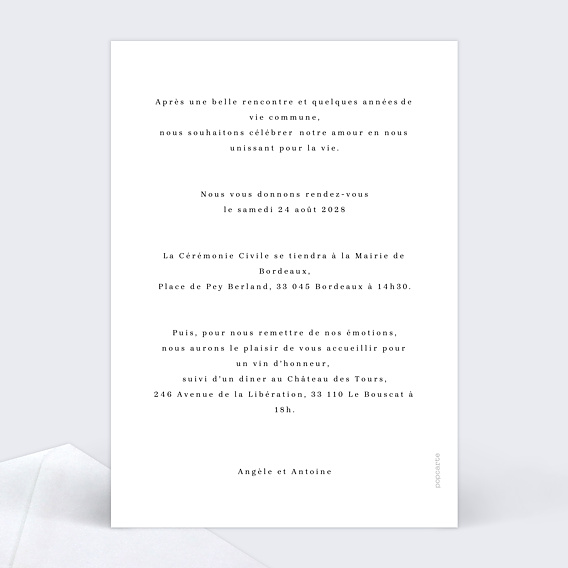 Faire part mariage Calendrier Editorial Verso