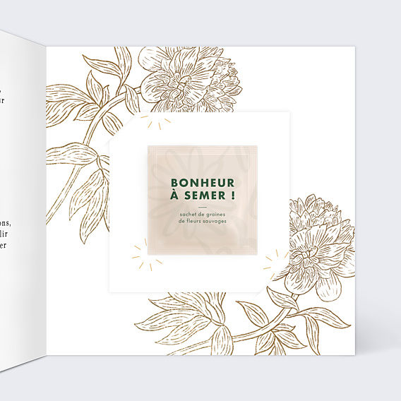 Faire-part Mariage Initiales Fleuries avec graines