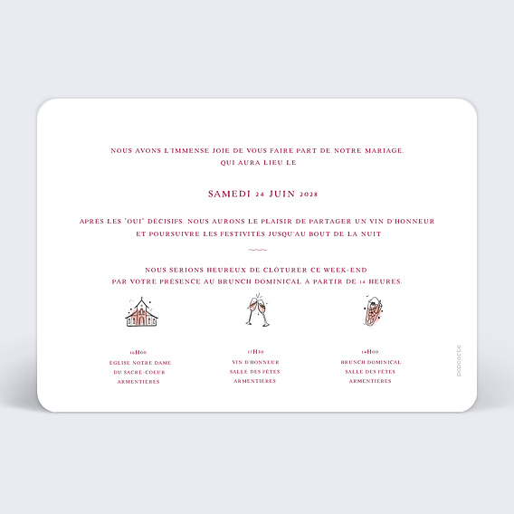 Faire part mariage Roses Rouges Verso