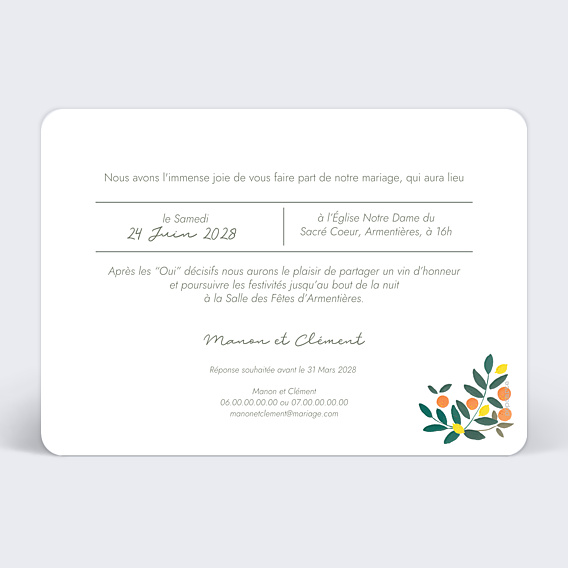 Faire-part Mariage Fruits et Fleurs