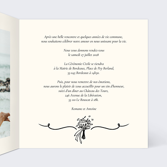 Faire part mariage Voiture des mariés Intérieur Droit