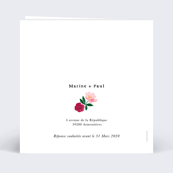 Faire part mariage Ronde Romantique Verso