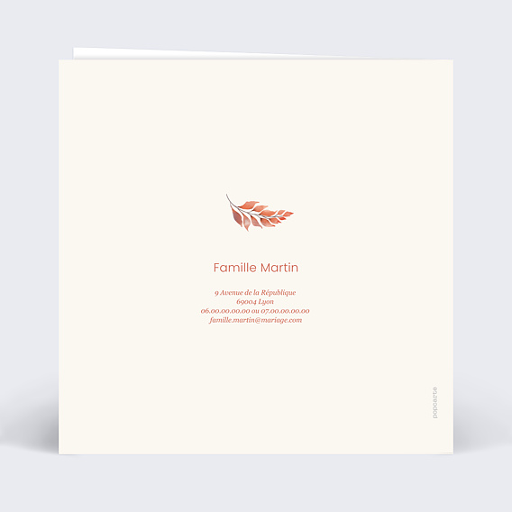 Faire part mariage Étiquette Automnale Verso
