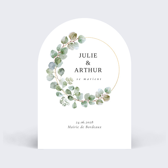 Faire-part Mariage Couronne Ocre Eucalyptus