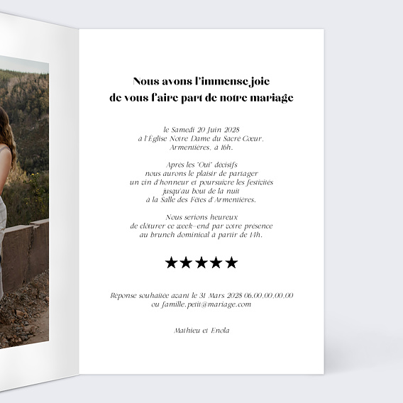 Faire part mariage Grande Affiche Intérieur Droit