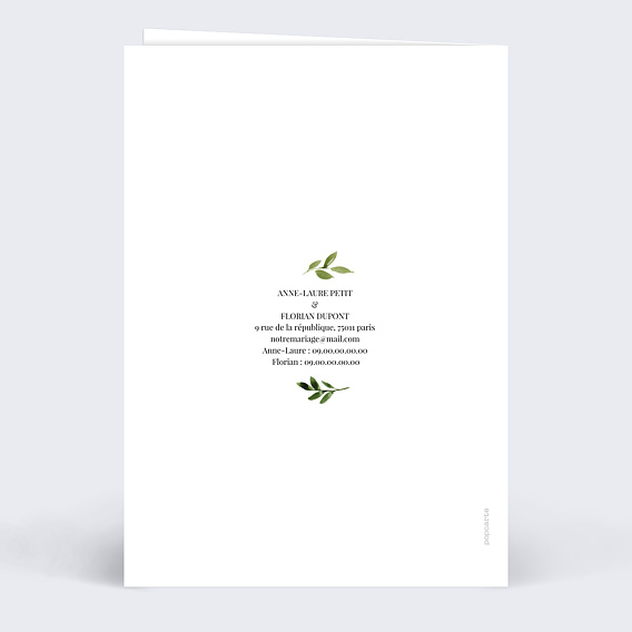 Faire part mariage Aquarelle Botanique Verso