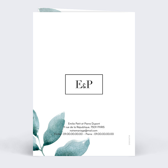 Faire part mariage Botanique Verso