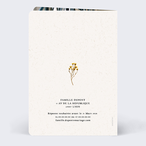 Faire part mariage Bouquet Sauvage Verso